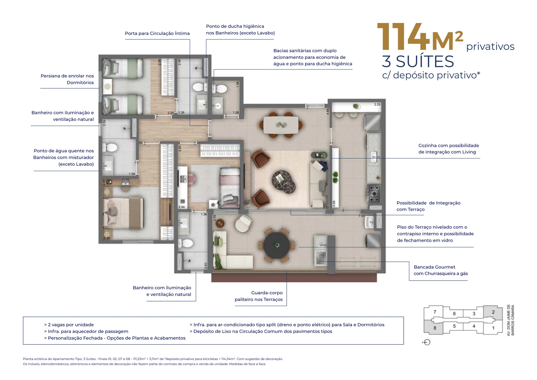 Planta de 114,34 m² do Helbor Clube Patteo São Bernardo
